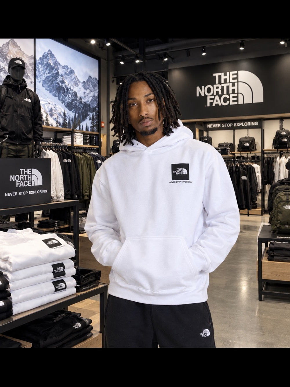 The North Face White Hoodie with Black Bandana Back Print Panel - Picture 3 of 4